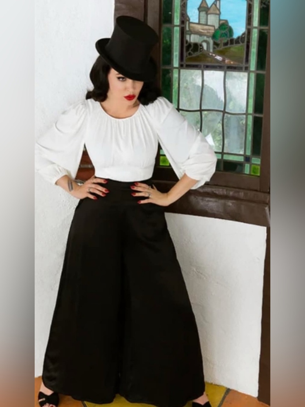 Opera Palazzo Pants in Black Satin La Femme en Noir Micheline Pitt sold out